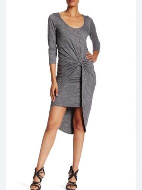 The Vanity Room Gray Twist-Knot High-Low Dress